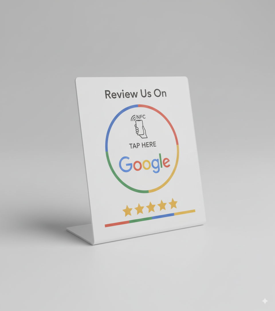 Torre NFC personalizada para reseñas de Google (mostrador)